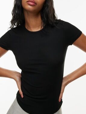 Aritzia Black Ribbed Crewneck Short Sleeve Tee